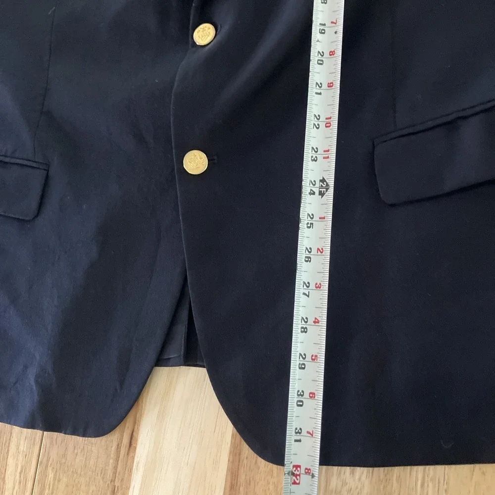Joseph & Feiss Navy Blue Wool Blazer Gold Crest Buttons Made In Canada 48 Short